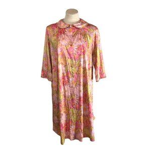 Vintage 1960s Vanity Fair Pink Floral Peignoir Dress Bed Coat Size 36 Medium